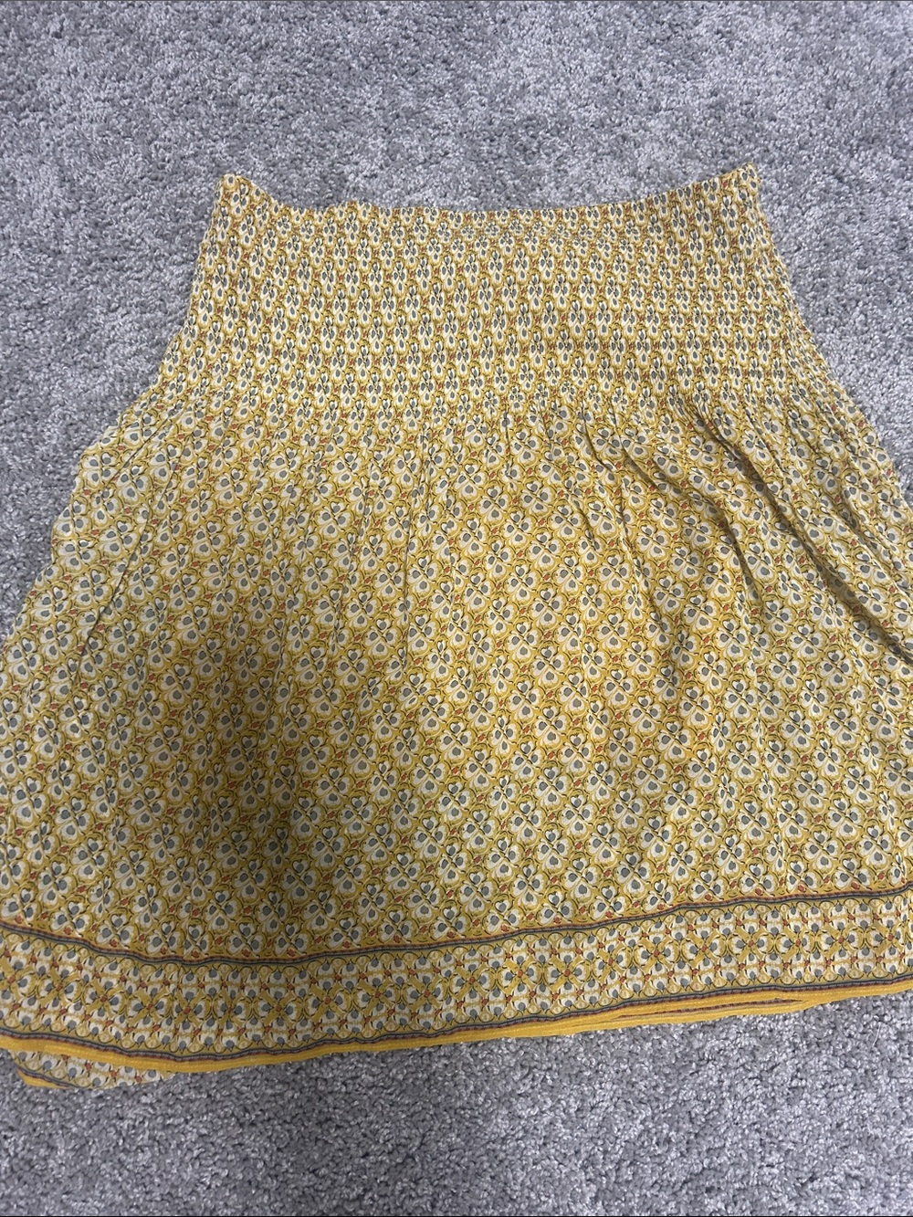 Max Studio Mustard Floral Smocked Waist Circle Skirt